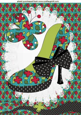 Floral Shoe with Gingham Bow & Butterfly A4
