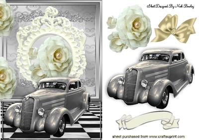 Silver Vintage Car with Cream Roses & Bow