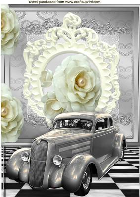 Silver Vintage Car with Cream Roses A4