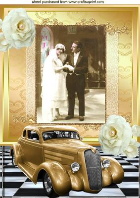 Wedding Bells Are Ringing! with Vintage Car and Roses A4