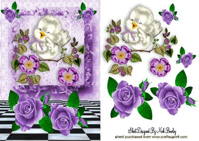 Little Bird on a Branch with Painted Roses