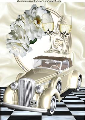 Vintage Wedding Car with White Roses A4
