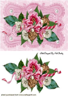 Pretty Cluster of Flowers, on Vintage Lace