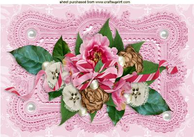 Pretty Cluster of Flowers, on Vintage Lace A4