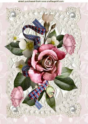 Rose Arrangement with Pearls on Lace A4