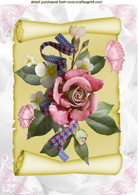 Pretty Rose Arrangement on a Scroll A4