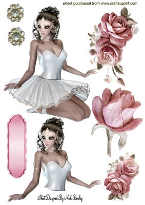 Pretty Ballerina with Pink Roses A4