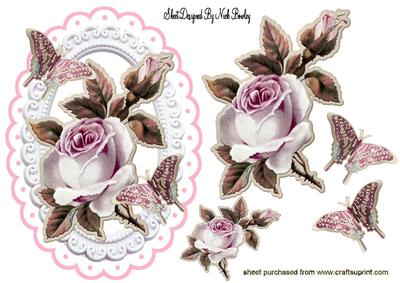 Ornate Butterflies with Vintage Pink Roses