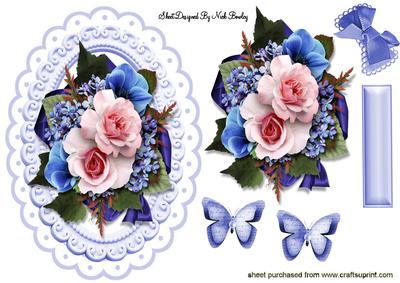 Blue Butterflies in Ornate Plaque with Roses