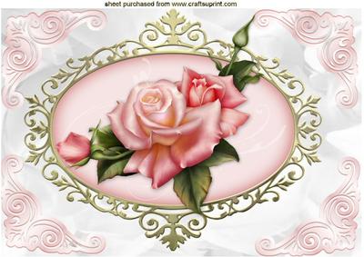 Beautiful Pink Edwardian Rose with Bow A4