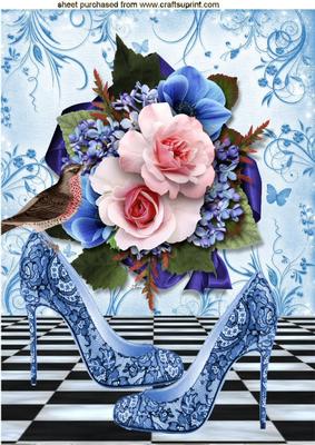 Pretty Lace Shoes, Little Bird& Flowers A4