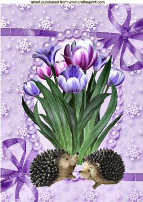 Lavender and Pink Tulips with Cute Hedgehogs A4