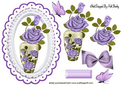 Pretty Purple Roses in a Vase with Butterflies