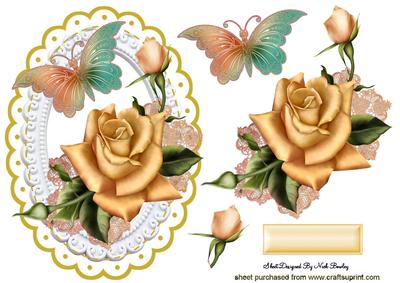 Gold Rose on Lace with Butterfly on Plaque