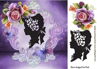 Silhouette of a Vintage Lady & Roses 8x8