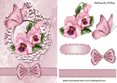 Pink Pansies in Ornate Frame with Border Bow