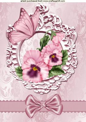Pink Pansies in Ornate Frame with Border Bow A4