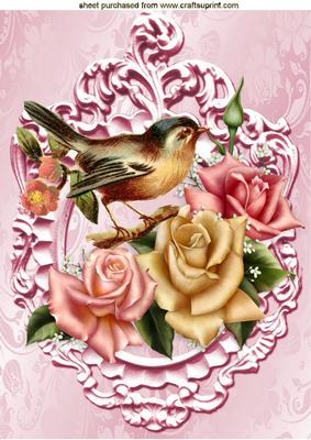 Little Bird on Pretty Edwardian Roses A4