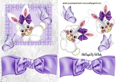 Cute Bunny with Butterflies and Big Bow