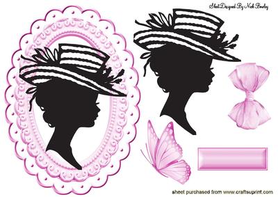 Vintage Silhouette of a Lady in Big Hat on Plaque