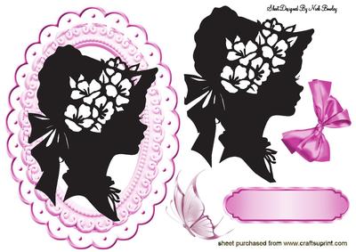 Vintage Silhouette in Pink of a Lady on a Plaque