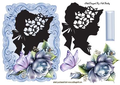 Vintage Lady in Ornate Frame with Blue Roses