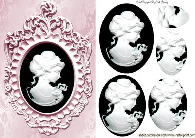 Pretty Black Cameo in Ornate Pink Frame