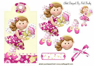 Cute Faerie with a Flower on a Floral Tag