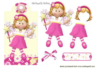 Cute Faerie with Her Magic Wand on a Floral Tag