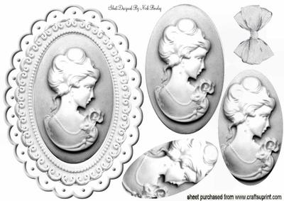 Pretty in Silver White, Lady Cameo Oval Pyramids