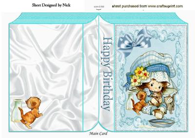 Little Girl with Her Kittens Drinking Folded Book