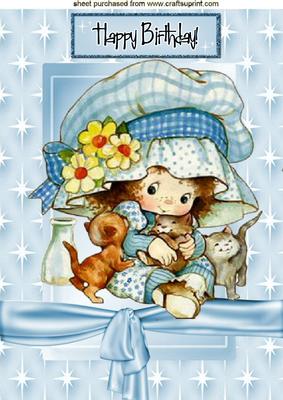 Little Girl and Kittens with Stars & Bows A4