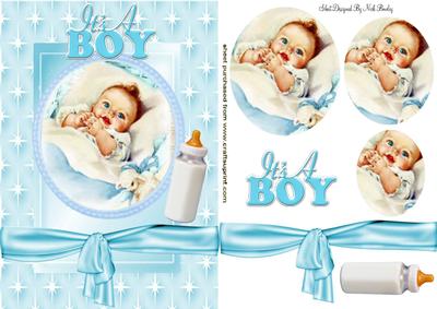 Cute Baby Boy, with Stars and Border Bow