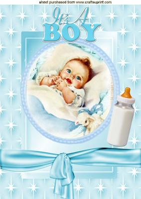 Cute Baby Boy with Stars and Border Bow A4