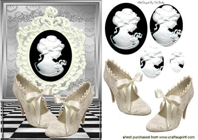 Pretty Cream Vintage Shoes with Cameo Pyramid