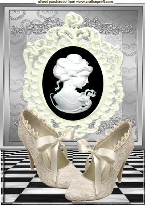 Pretty Cream Vintage Shoes with Cameo A4