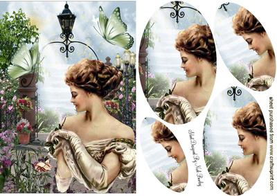 Vintage Lady in the Garden Oval Pyramids