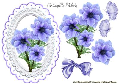 Pretty Blue Flowers with Butterflies