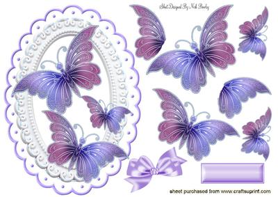 Pretty Lilac & Pink Butterflies in Ornate Frame
