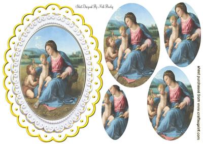 Religious Scene Mother and Children Oval Pyramids