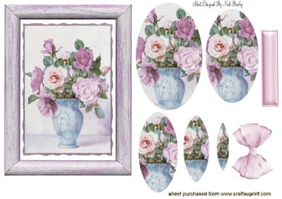Pink and Lilac Roses in a Vase Oval Pyramids