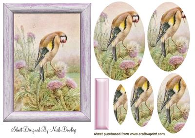 Little Bird in a Frame with Flowers Oval Pyramids