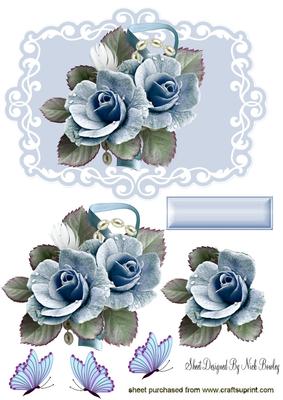 Pretty Blue Roses & Butterflies