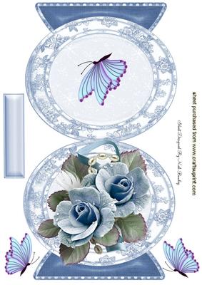 Pretty Blue Roses & Butterflies Quick Card