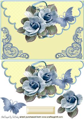 Blue Roses on Cream Scalloped Envelope