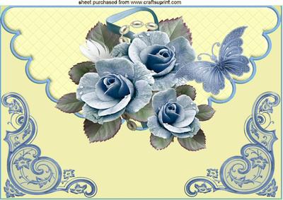 Blue Rose on Cream Scalloped Envelope A4