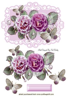 Pink Wild Roses with Butterflies