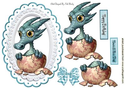 Little Blue Dragon Hatching from Egg