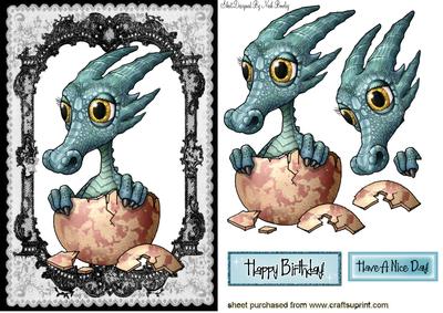 Little Blue Dragon in Black Lace Frame