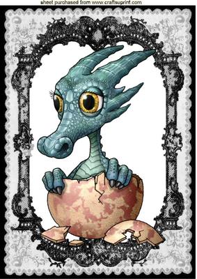 Little Blue Dragon in Black Lace Frame A4